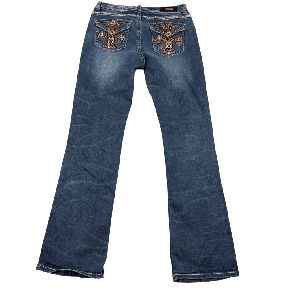 Sexy Couture Embroidered Cross Western Bootcut Jeans Size 15 Y2K Sequins Rodeo